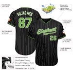 Maillot de baseball personnalisé authentique à rayures fines, blanc fluo, noir, vert et blanc Maillot de baseball personnalisé authentique à rayures fines, blanc fluo, noir, vert et blanc