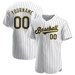 Maillot de baseball personnalisé bleu marine à rayures fines, bleu marine, or et blanc Maillot de baseball personnalisé bleu marine à rayures fines, bleu marine, or et blanc