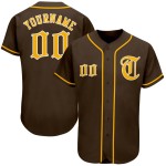 Maillot de baseball authentique marron personnalisé or-blanc Maillot de baseball authentique marron personnalisé or-blanc
