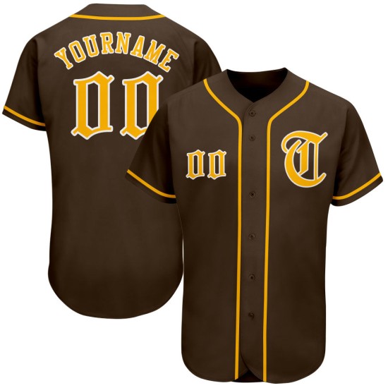 Maillot de baseball authentique marron personnalisé or-blanc Maillot de baseball authentique marron personnalisé or-blanc