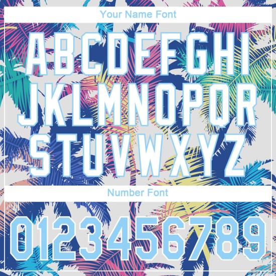 Maillot de baseball à motif léger Hawaï personnalisé 3D blanc avec arbres et palmiers bleus, authentique Maillot de baseball à motif léger Hawaï personnalisé 3D blanc avec arbres et palmiers bleus, authentique