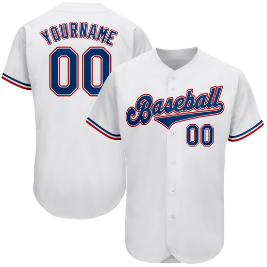 Maillot de baseball personnalisé authentique blanc royal-rouge Maillot de baseball personnalisé authentique blanc royal-rouge