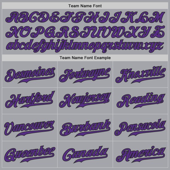 Maillot de baseball personnalisé gris authentique à rayures violettes et noires Maillot de baseball personnalisé gris authentique à rayures violettes et noires