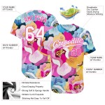 Maillot de baseball rose à motif 3D authentique et personnalisé avec fleurs blanches et roses Maillot de baseball rose à motif 3D authentique et personnalisé avec fleurs blanches et roses