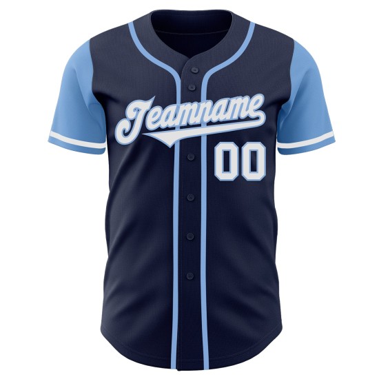 Maillot de baseball bleu marine authentique, personnalisé, ton bleu, blanc et deux tons clairs Maillot de baseball bleu marine authentique, personnalisé, ton bleu, blanc et deux tons clairs