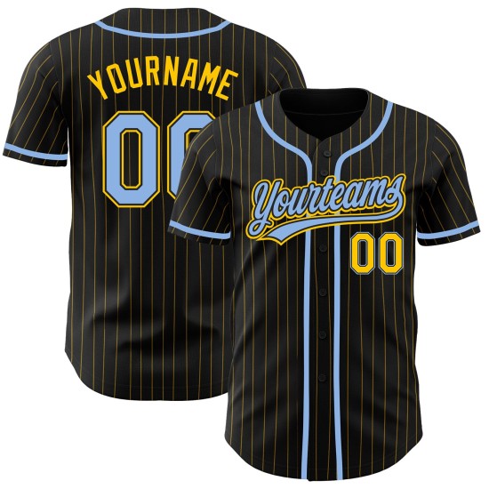 Maillot de baseball personnalisé à rayures jaune clair bleu noir Maillot de baseball personnalisé à rayures jaune clair bleu noir