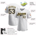 Maillot de baseball personnalisé bleu marine à rayures fines, bleu marine, or et blanc Maillot de baseball personnalisé bleu marine à rayures fines, bleu marine, or et blanc