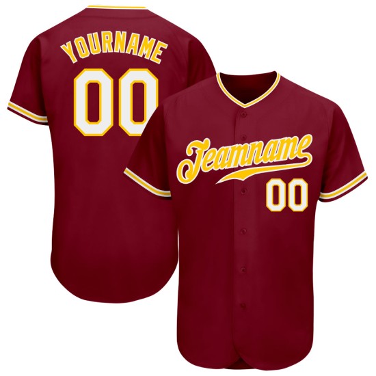 Maillot de baseball personnalisé authentique blanc-or cramoisi Maillot de baseball personnalisé authentique blanc-or cramoisi