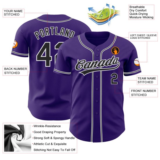 Maillot de baseball violet authentique noir et blanc Maillot de baseball violet authentique noir et blanc