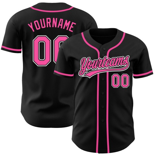 Maillot de baseball noir authentique personnalisé rose et blanc Maillot de baseball noir authentique personnalisé rose et blanc