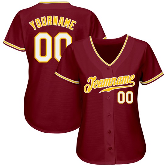 Maillot de baseball personnalisé authentique blanc-or cramoisi Maillot de baseball personnalisé authentique blanc-or cramoisi