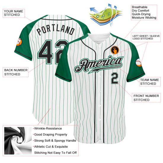 Manches Baseball Vert Vert Blanc Rayures Jersey Noir-Kelly Raglan Kelly Authentique Personnalisé Manches Baseball Vert Vert Blanc Rayures Jersey Noir-Kelly Raglan Kelly Authentique Personnalisé