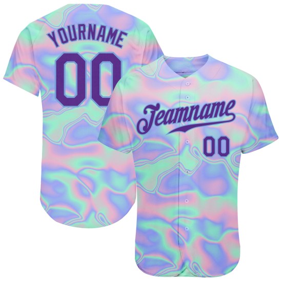 Maillot de baseball personnalisé Vaporwave abstrait, motif holographique 3D tendance, style authentique Maillot de baseball personnalisé Vaporwave abstrait, motif holographique 3D tendance, style authentique