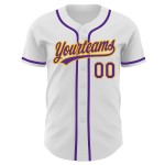 Maillot de baseball blanc authentique personnalisé violet-or Maillot de baseball blanc authentique personnalisé violet-or